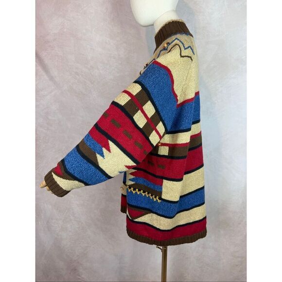 Vintage 1990s Aztec Western Sweater Southwestern Medium LizSport - Picture 3 of 7